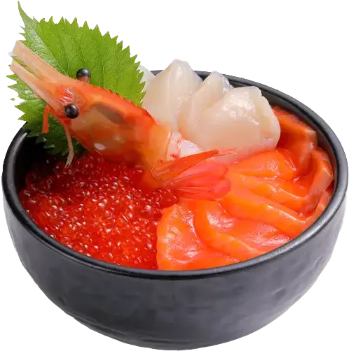 サーモン、いくら、ホタテ、ボタン海老を使用したカーン丼